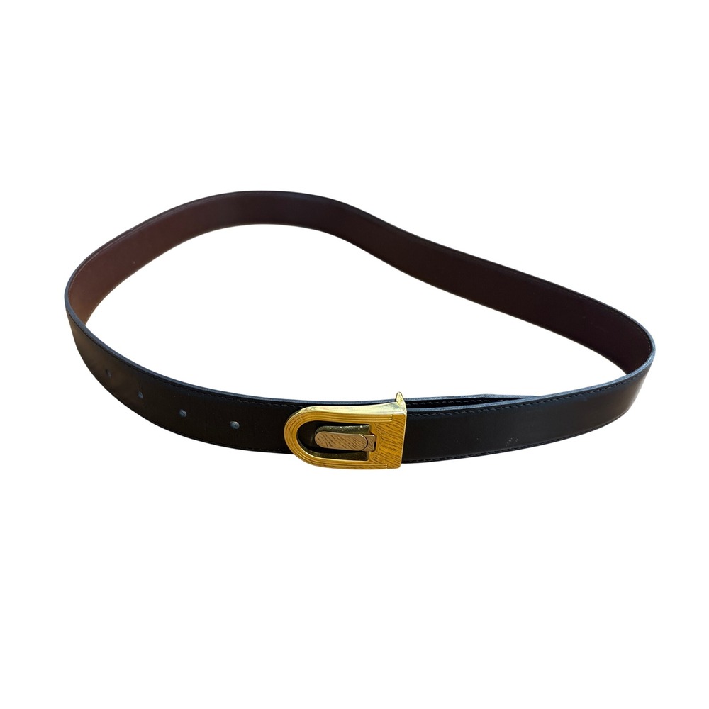 Misuri Italy Reversible Leather Belt Black Brown Gold Horseshoe Buckle Vintage